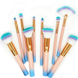 Synthetic Hair Professional 10pcs Unicorn Rainbow Hair Makeup Brushes Set