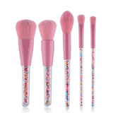 Nylon 5Pcs Pink Candy Transparent Handle Makeup Brushes Set