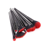 Synthetic Hair 10pcs Unicorn Makeup Brush Set Red Flame